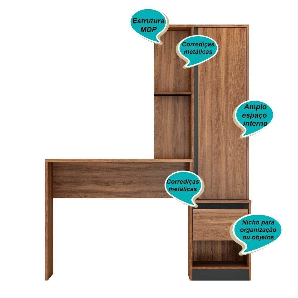 Escrivaninha Com Armario 1 Porta 1 Gaveta 1 Nicho Office Bélgica - Amendola-grafito - 3