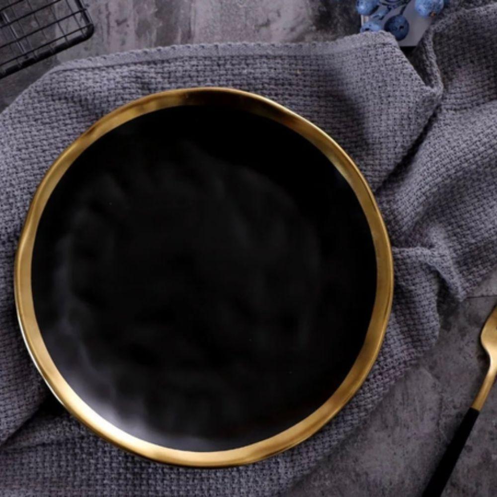 Prato Raso Em Porcelana Dubai 25cm Wolff Preto E Dourado - 2