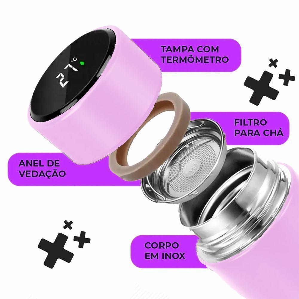 Garrafa Térmica Inox 500ml Quente Frio Tampa Rosa Nº12 - 2