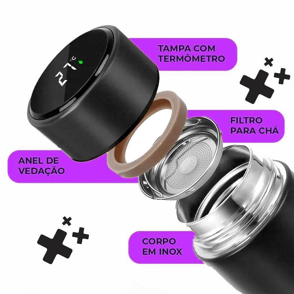 Garrafa Térmica Inox 500ml Quente Frio Tampa Preto Nº5 - 2