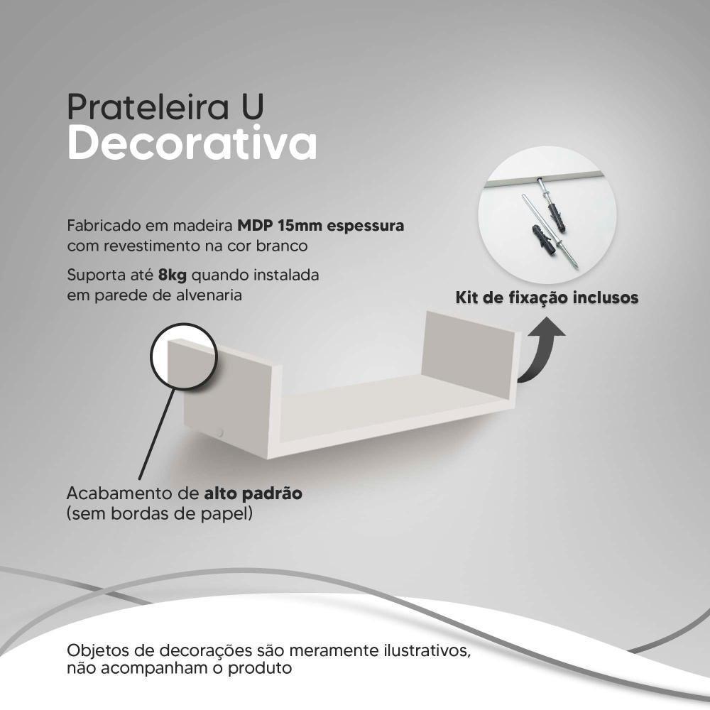 Kit 3 Prateleiras Nichos Em U 60 X 15cm Branca Suporte Invisível - 4