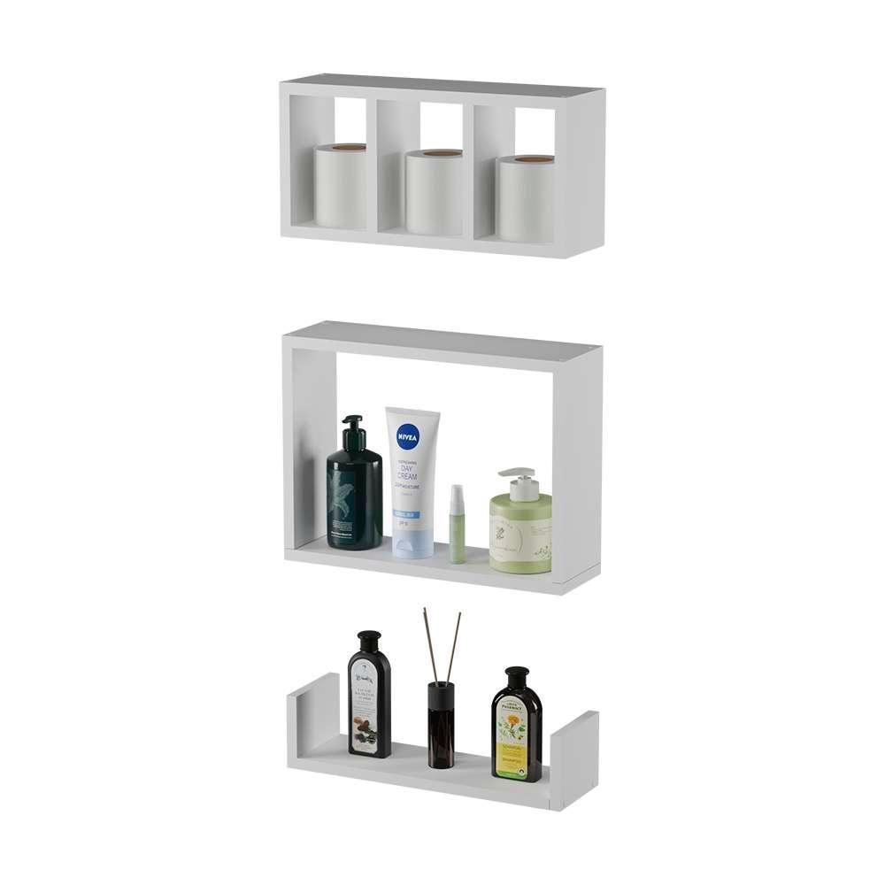 Conjunto Kit 3 Nichos Prateleiras Decorativas Branca Para Banheiro - 3