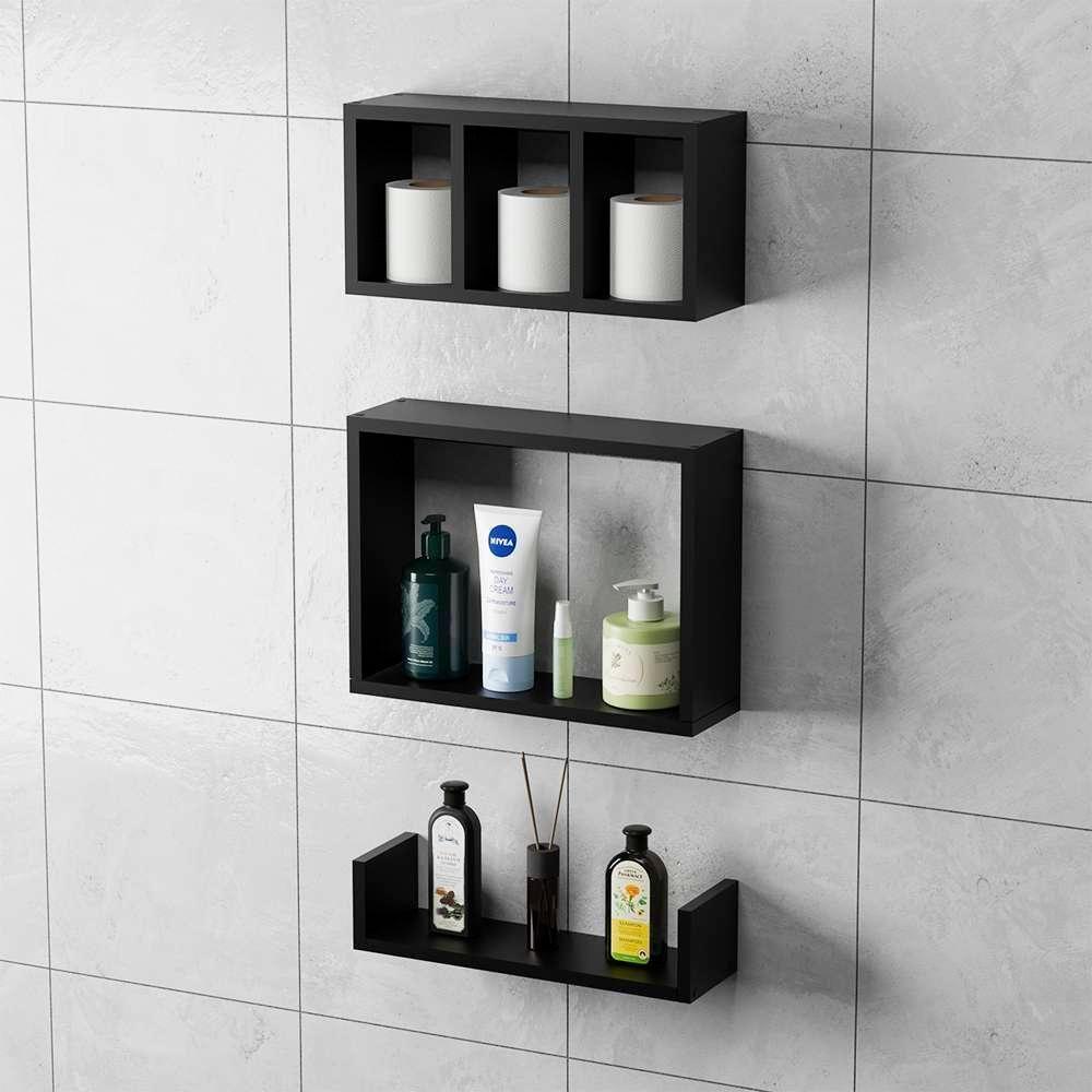 Conjunto Kit 3 Nichos Prateleiras Decorativas Preta Para Banheiro - 6