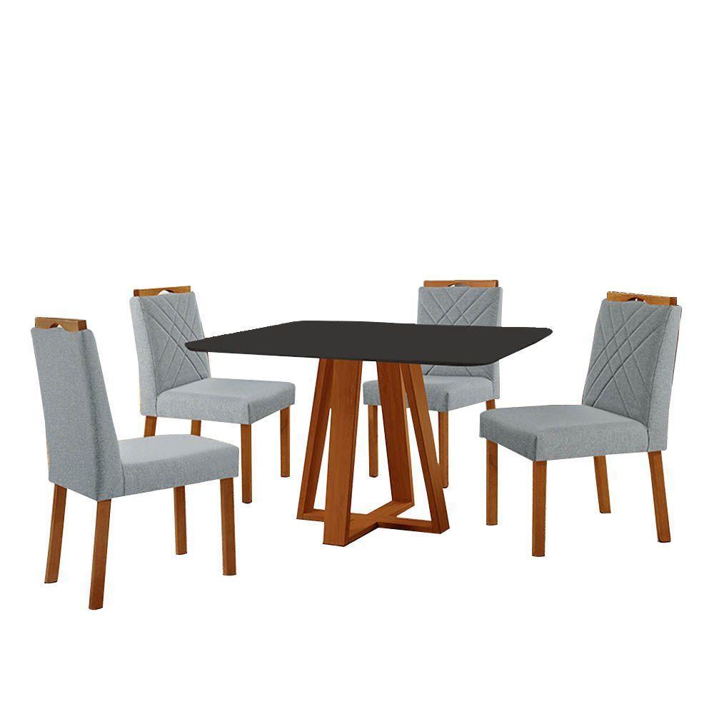 Conjunto Sala De Jantar Mesa Floripa 120x90cm Preto Com 4 Cadeiras Dallas Linho Cinza - 1