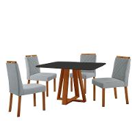 Conjunto Sala De Jantar Mesa Floripa 120x90cm Preto Com 4 Cadeiras Dallas Linho Cinza - 1