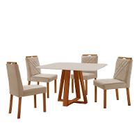 Conjunto Sala De Jantar Mesa Floripa 120x90cm Off White Com 4 Cadeiras Dallas Veludo Bege - 1