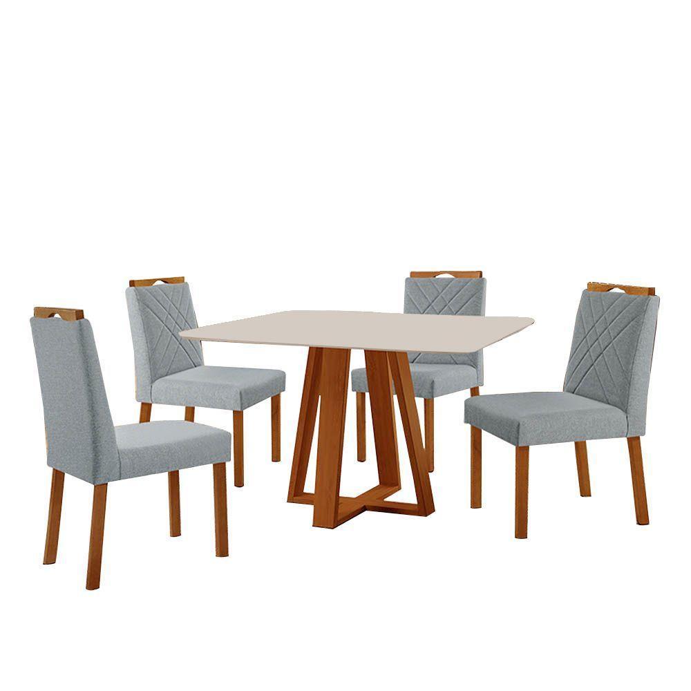 Conjunto Sala De Jantar Mesa Floripa 120x90cm Off White Com 4 Cadeiras Dallas Linho Cinza - 1