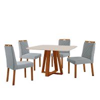 Conjunto Sala De Jantar Mesa Floripa 120x90cm Off White Com 4 Cadeiras Dallas Linho Cinza - 1