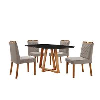 Conjunto Sala De Jantar Mesa Florença 140x80cm Preto Com 4 Cadeiras Dallas Veludo Cinza - 1