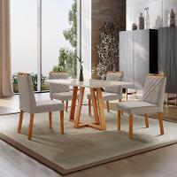 Conjunto Sala De Jantar Mesa Florença 140x80cm Off White Com 4 Cadeiras Dallas Veludo Cinza - 2