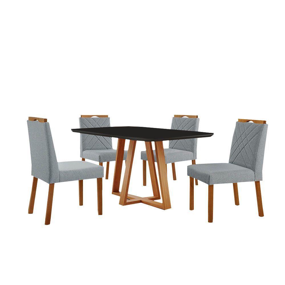 Conjunto Sala De Jantar Mesa Florença 140x80cm Preto Com 4 Cadeiras Dallas Linho Cinza - 1