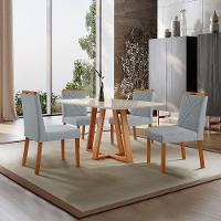 Conjunto Sala De Jantar Mesa Florença 140x80cm Off White Com 4 Cadeiras Dallas Linho Cinza - 2