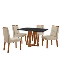 Conjunto Sala De Jantar Mesa Floripa 120x90cm Preto Com 4 Cadeiras Luna Linho Bege - 1