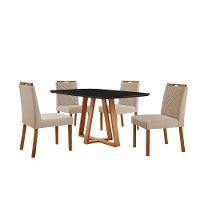 Conjunto Sala De Jantar Mesa Florença 140x80cm Preto Com 4 Cadeiras Dallas Linho Bege - 1
