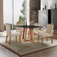 Conjunto Sala De Jantar Mesa Florença 140x80cm Preto Com 4 Cadeiras Dallas Linho Bege - 2