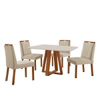 Conjunto Sala De Jantar Mesa Floripa 120x90cm Off White Com 4 Cadeiras Luna Linho Bege - 1