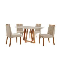Conjunto Sala De Jantar Mesa Florença 140x80cm Off White Com 4 Cadeiras Dallas Linho Bege - 1