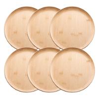 Jogo 6 Prato Raso De Bambu Natural Ecológico Pratinho Madeira Lyor 27cm - 1