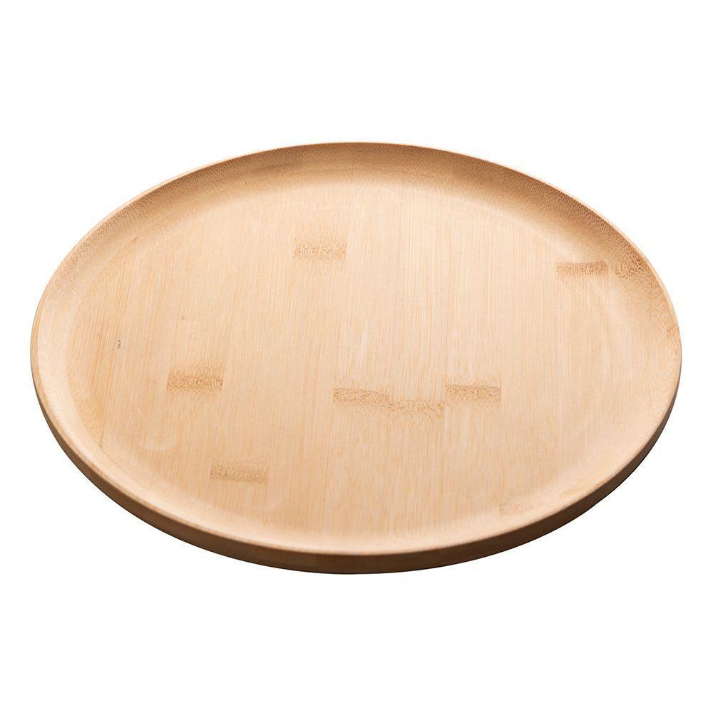 Jogo 12 Prato Raso De Bambu Natural Ecológico Pratinho Madeira Lyor 27cm - 2