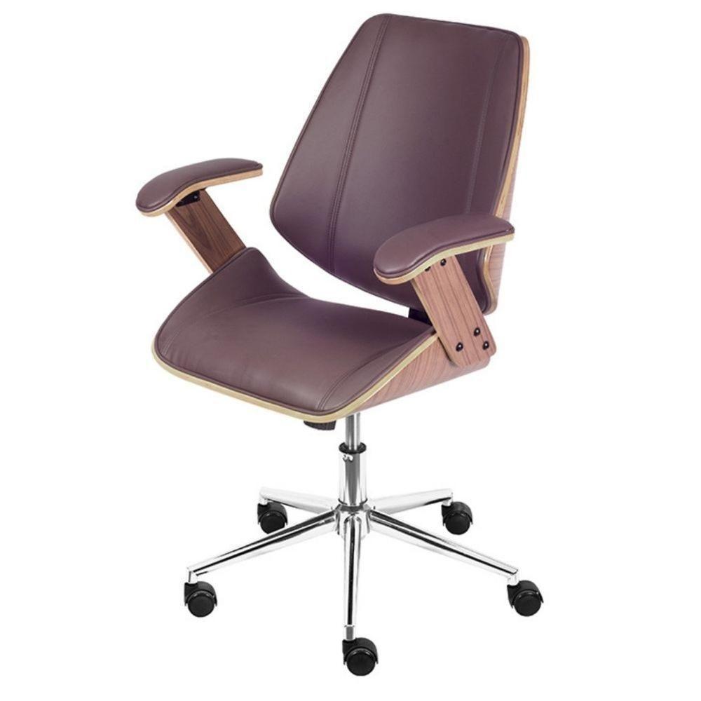 Cadeira Giratória Baixa Bergen Lisboa Or Design Estrutura Madeira Revestida Em Pu Café Base Rodízio - 1