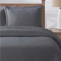 Cobre Leito Queen Analu Micropercal 300 Fios Dupla Face Texturizado 3 Peças - Chumbo - 3