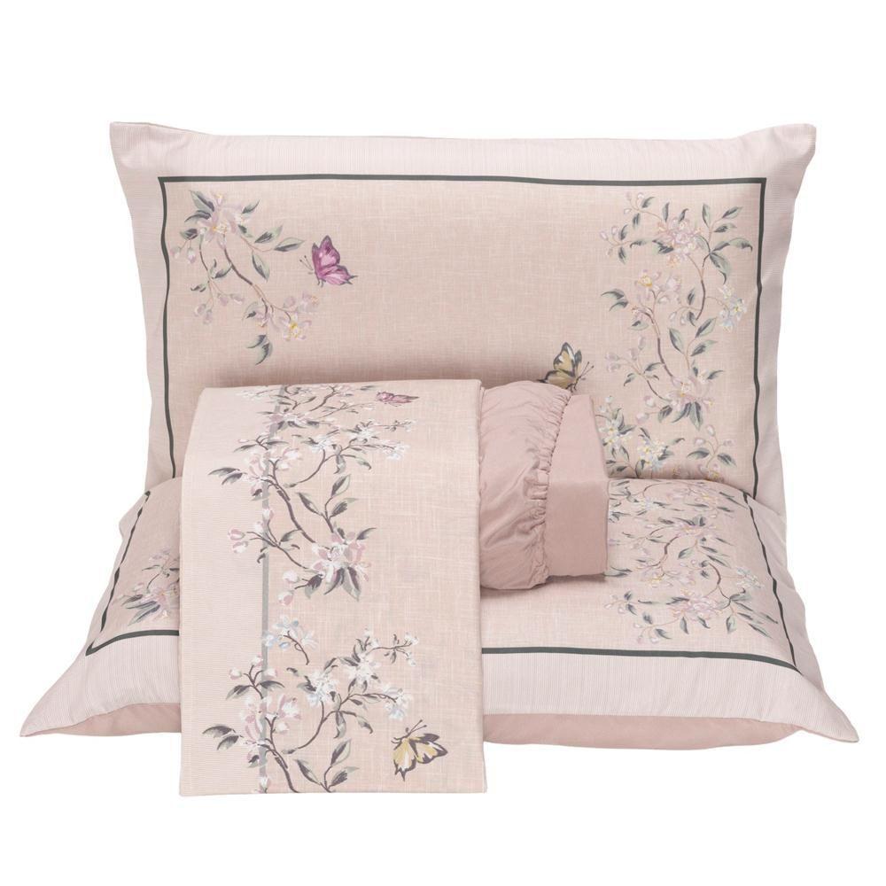 Jogo De Lençol King Micropercal 300 Fios Toque De Algodão 4 Peças - Ramo Malva - 1