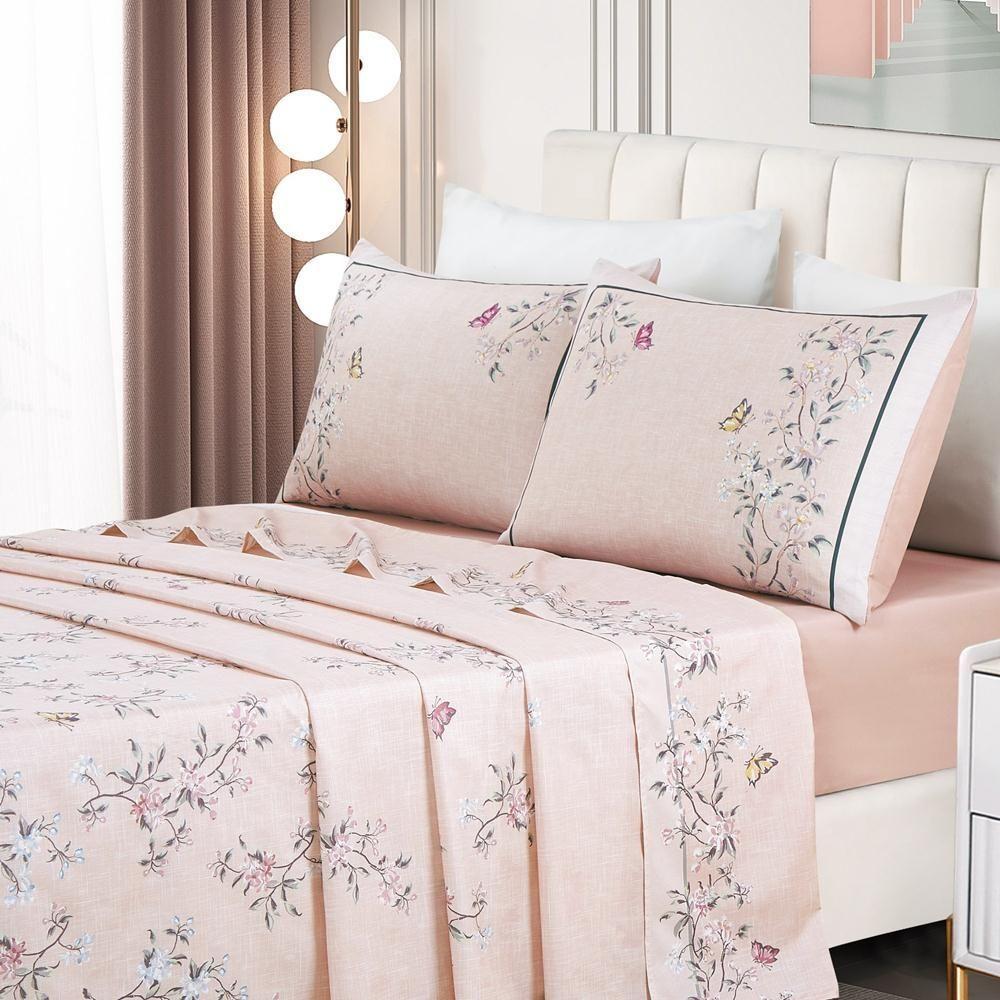 Jogo De Lençol Casal Padrão Micropercal 300 Fios Toque De Algodão 4 Peças - Ramo Malva - 2