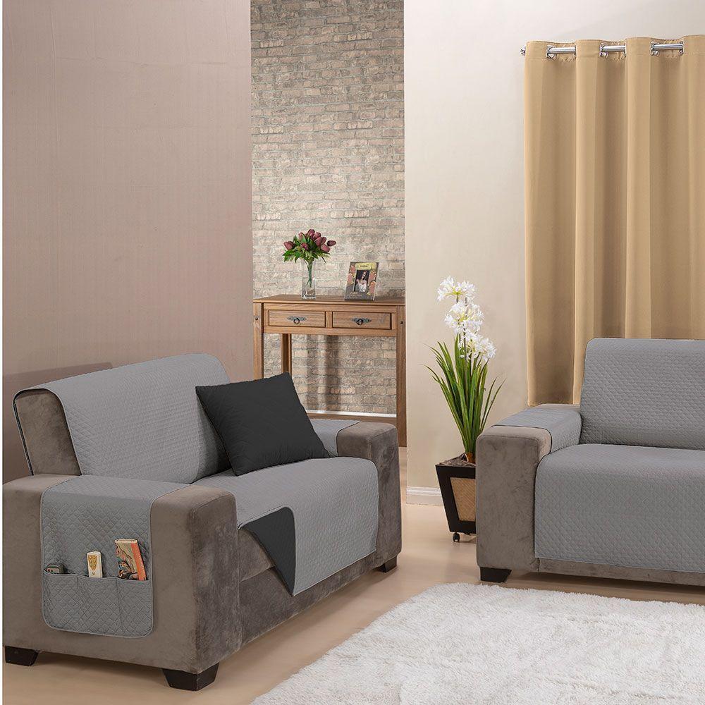 Protetor De Sofá Impermeável Dupla Face 2 E 3 Lugares King Microfibra - Cinza/preto - 4