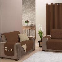 Protetor De Sofá Manu Dupla Face Padrão 2 E 3 Lugares Microfibra - Cáqui/marrom