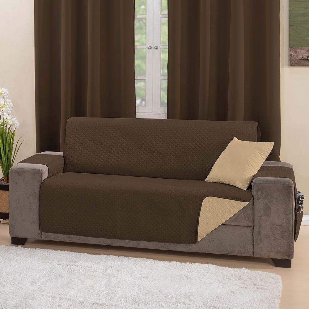 Protetor De Sofá Impermeável Avulso Dupla Face 4 Lugares Microfibra - Cáqui/tabaco - 2