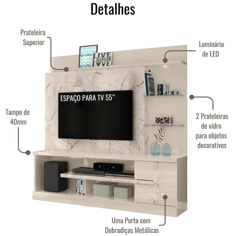 Estante Home Para Tv 55 Polegadas Alan Calacata Off White Madetec - 3