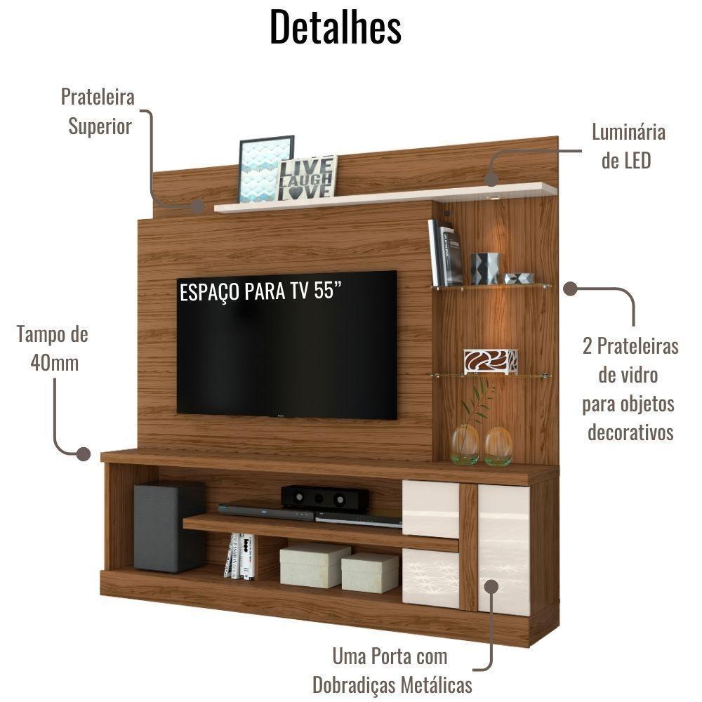 Estante Home Para Tv 55 Polegadas Alan Naturale Off White Madetec - 3