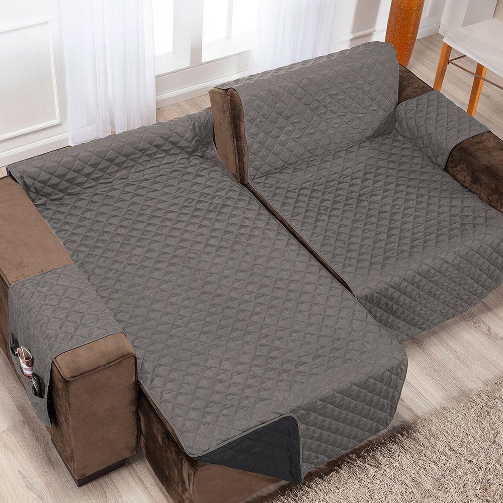 Protetor De Sofá Retrátil Dupla Face Microfibra 1,80m - Cinza/preto - 2