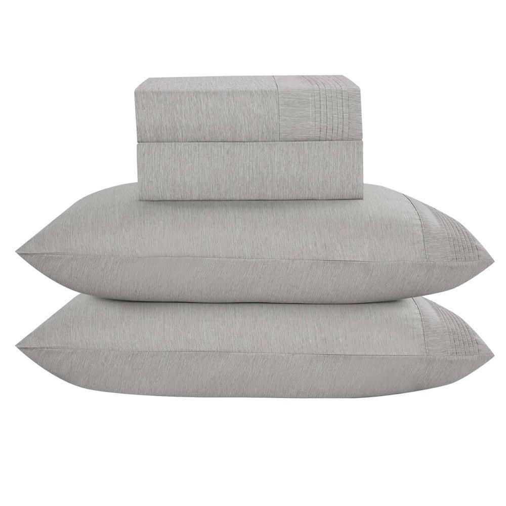 Jogo De Lençol Queen Mesclado Micropercal 300 Fios Toque De Algodão 4 Peças - Cinza - 1