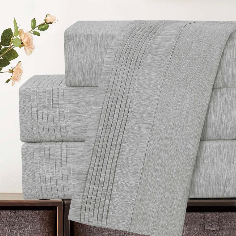 Jogo De Lençol Queen Mesclado Micropercal 300 Fios Toque De Algodão 4 Peças - Cinza - 4