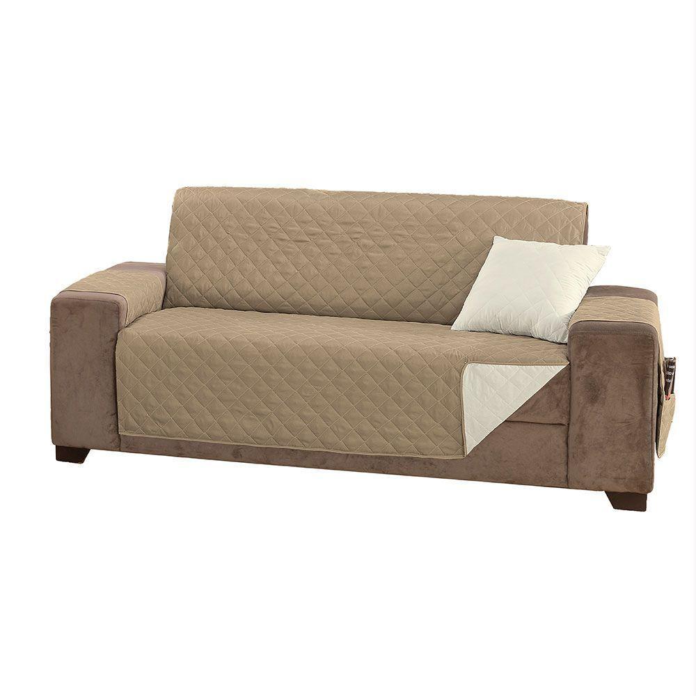 Protetor De Sofá Manu Dupla Face 4 Lugares King Microfibra - Cáqui/palha - 1