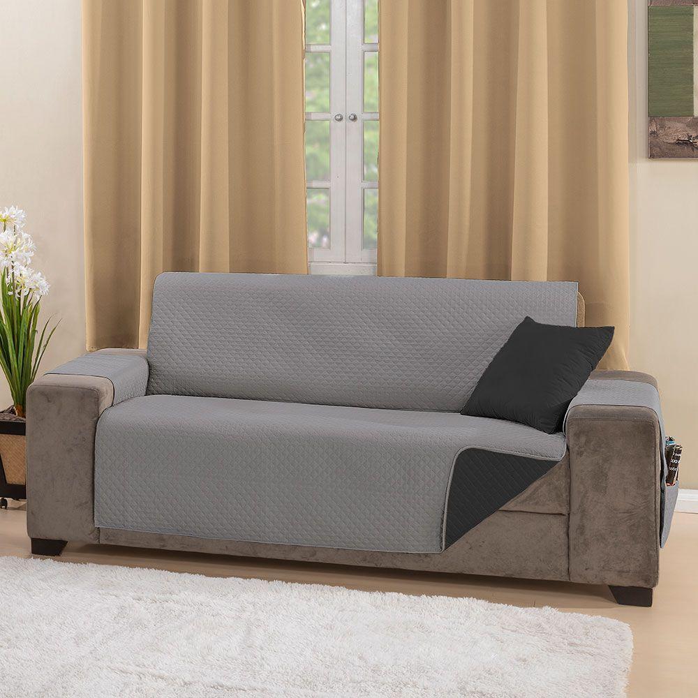 Protetor De Sofá Impermeável Dupla Face 4 Lugares King Microfibra - Cinza/preto - 3