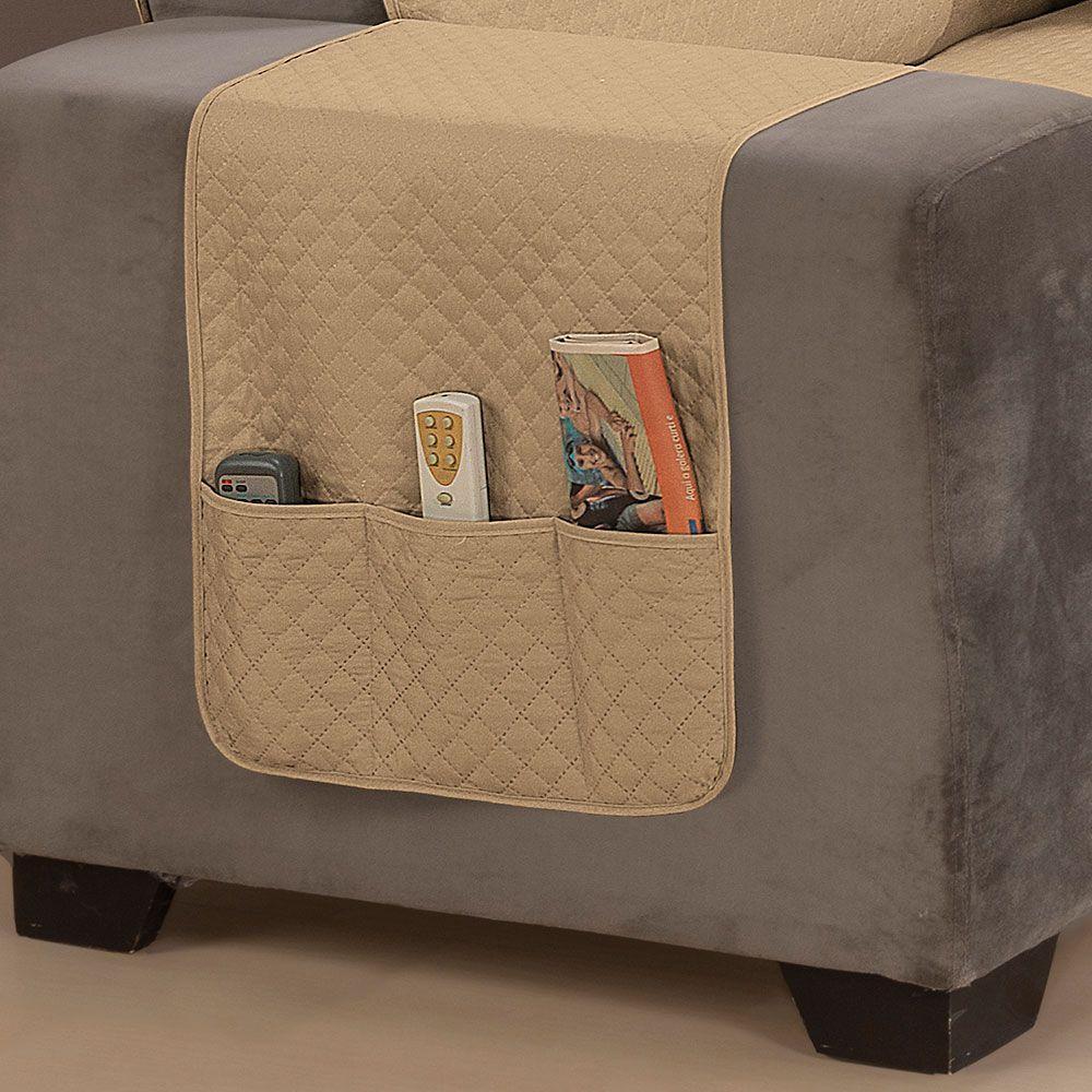 Protetor De Sofá Impermeável Dupla Face 3 Lugares King Microfibra - Cáqui/palha - 3