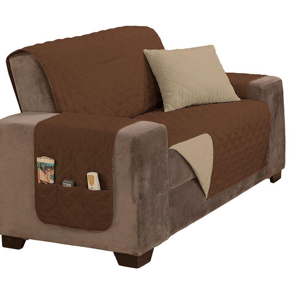 Protetor De Sofá Manu Dupla Face 2 Lugares King Microfibra - Tabaco/cáqui - 1