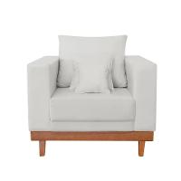 Kit 2 Poltronas Living + Sofá 3 Lugares Com Base Madeira Linho Bege - 7