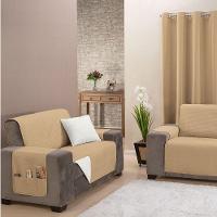 Protetor De Sofá Impermeável Dupla Face Padrão 2 E 3 Lugares Microfibra - Cáqui/palha - 3