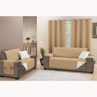 Protetor De Sofá Impermeável Dupla Face Padrão 2 E 3 Lugares Microfibra - Cáqui/palha