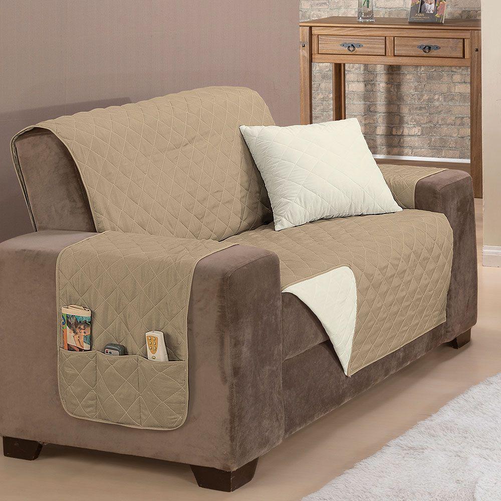 Protetor De Sofá Manu Dupla Face 2 Lugares King Microfibra - Cáqui/palha - 2