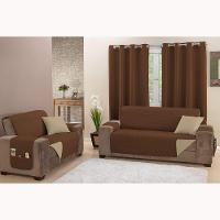 Protetor De Sofá Manu Dupla Face 2 E 3 Lugares King Microfibra - Tabaco/cáqui - 5