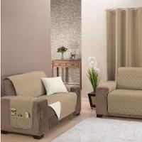 Protetor De Sofá Manu Dupla Face 2 E 3 Lugares King Microfibra - Cáqui/palha