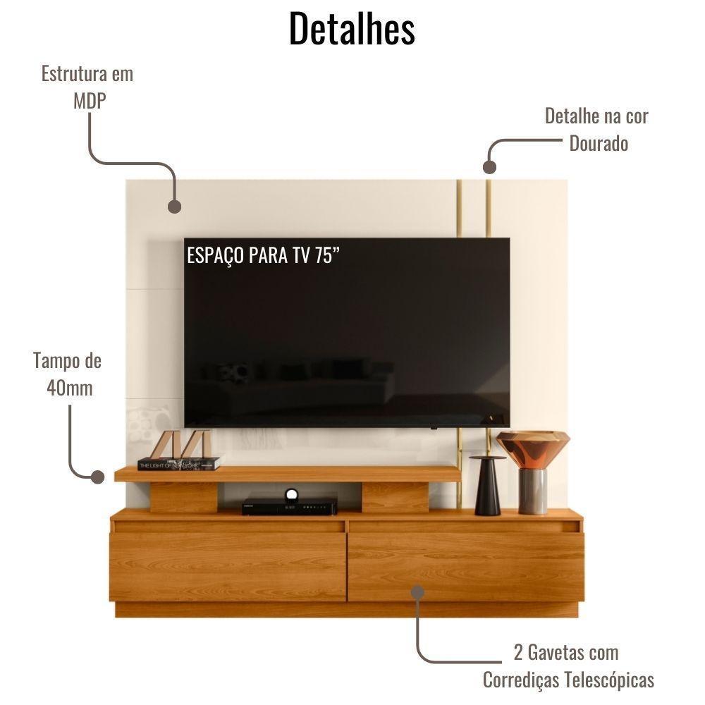 Estante Home Para Tv 75 Polegadas New Apolo Cinamomo Off White Madetec - 3