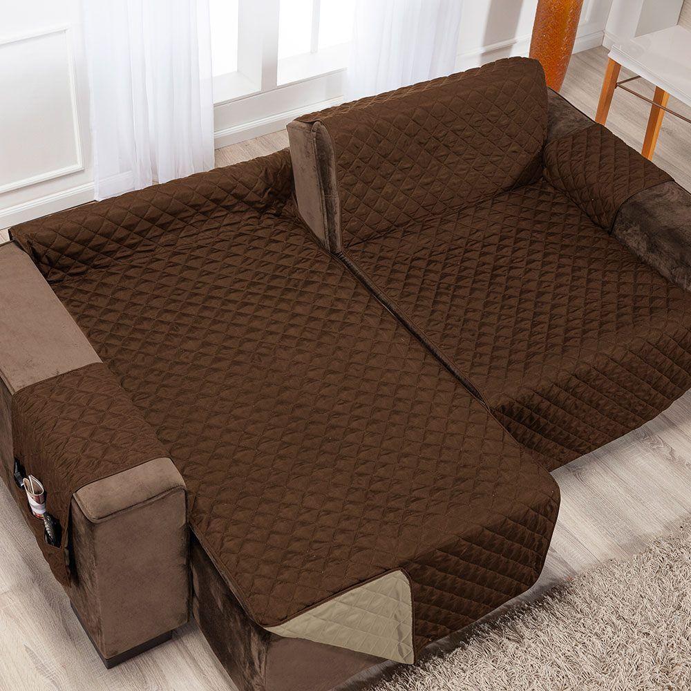 Protetor De Sofá Retrátil Dupla Face Microfibra 2,40m - Tabaco/cáqui - 2