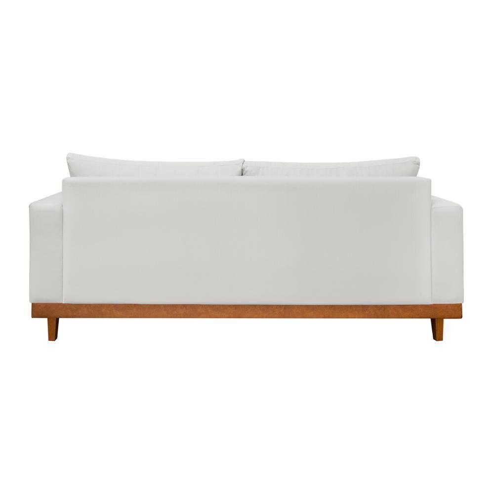 Kit 2 Poltronas Living + Sofá 2 Lugares Com Base Madeira Linho Bege - 5