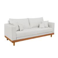 Kit 2 Poltronas Living + Sofá 2 Lugares Com Base Madeira Linho Bege - 2