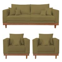 Kit 2 Poltronas Living + Sofá 2 Lugares Com Base Madeira Suede Capuccino - 1